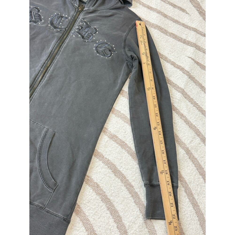 Y2k Vintage Gray Embroidered Full Zip Hoodie Gothic Grunge Women’s Size S - Picture 12 of 13